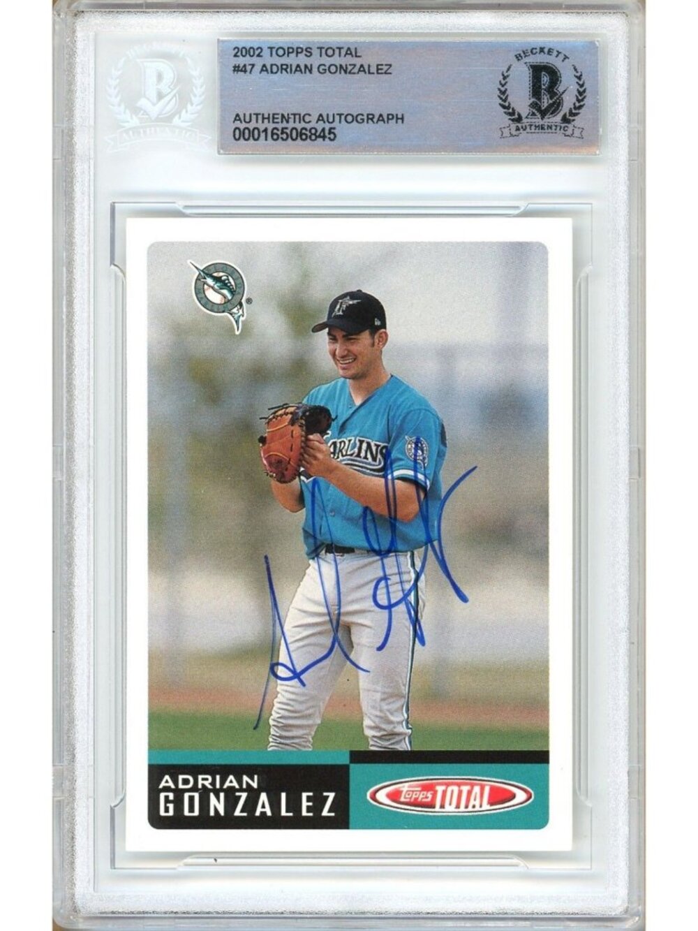 Adrian Gonzalez Signed 2002 Topps Total #47 Marlins Baseball Card Autograph BAS